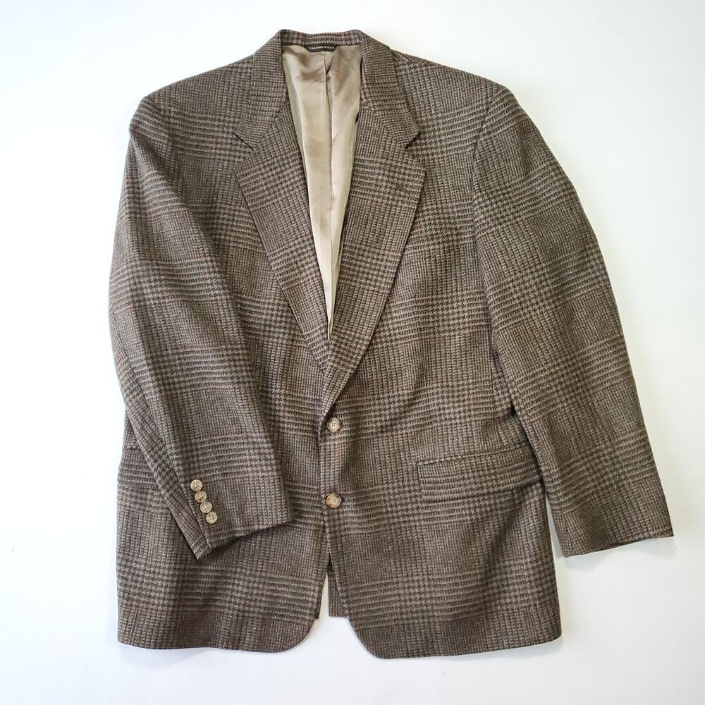 Vintage Ivy Preppy Glen Plaid Wool Tweed Blazer Sport Coat Jacket Professor 44R